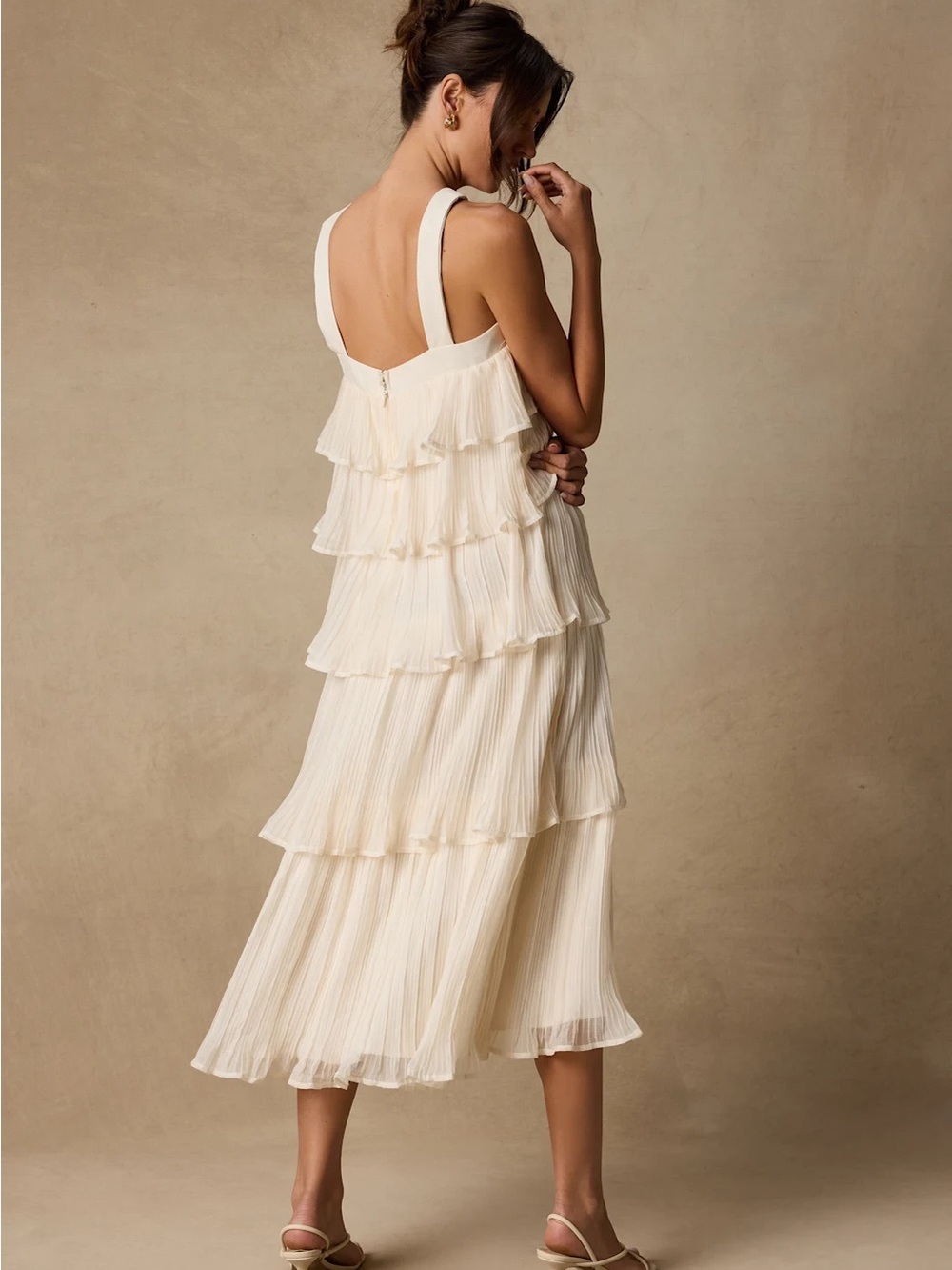 Lauretta Ivory Plisse Tiered Midi Dress - Picture 3 of 5